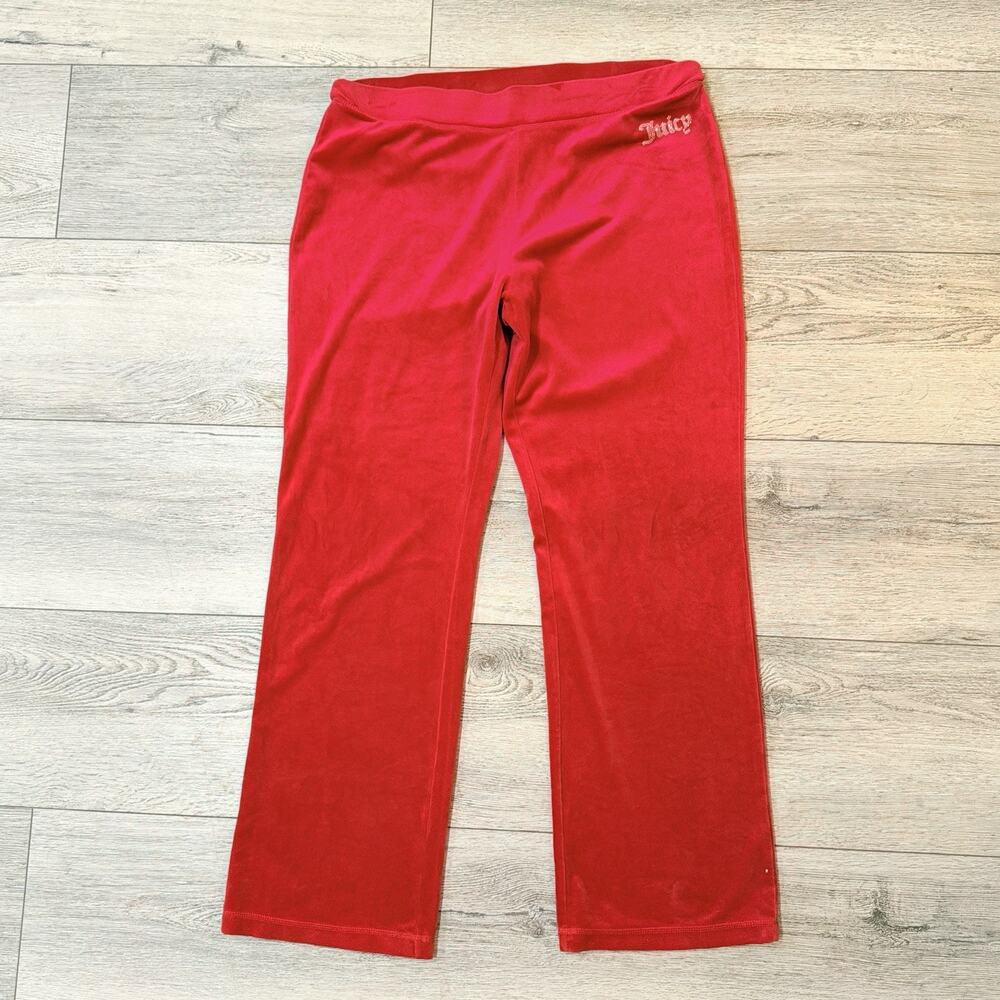 Juicy Couture Velour Track Pant Red Size Large Flare Leg Lounge Rhinestone Bling